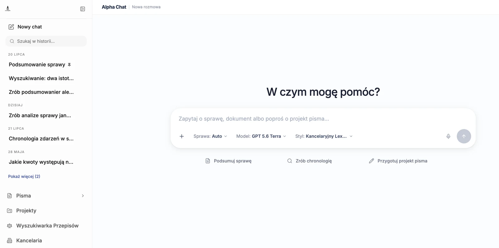 Chat Alpha - asystent AI w aplikacji LexAlpha